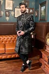 Buy_The House Of Diwans_Black Sherwani Velvet Embellished Sequin Pant Pyjama Set _at_Aza_Fashions