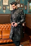 Buy_The House Of Diwans_Black Sherwani Velvet Embellished Sequin Pant Pyjama Set _Online_at_Aza_Fashions