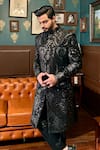 Shop_The House Of Diwans_Black Sherwani Velvet Embellished Sequin Pant Pyjama Set _Online_at_Aza_Fashions