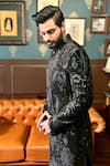 Shop_The House Of Diwans_Black Sherwani Velvet Embellished Sequin Pant Pyjama Set _at_Aza_Fashions