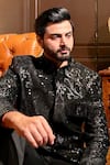 The House Of Diwans_Black Sherwani Velvet Embellished Sequin Pant Pyjama Set _at_Aza_Fashions