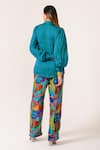 Shop_JUHI BENGANI_Multi Color Silk Satin Printed Abstract Collared Sea Shirt And Pant Set _at_Aza_Fashions