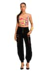 Buy_JUHI BENGANI_Black Silk Satin Institched Cargo Pant _Online_at_Aza_Fashions