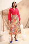 JUHI BENGANI_Pink Shirt Crepe Printed Abstract Collared Button Down And Frenzy Skirt Set _Online_at_Aza_Fashions