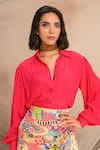 JUHI BENGANI_Pink Crepe Collared Solid Button Down Shirt _at_Aza_Fashions