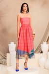 Shop_JUHI BENGANI_Pink Organza Satin Printed Abstract Straight Tube Dress 