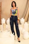 Buy_JUHI BENGANI_Blue Denim Plain Institched Cargo Pant _at_Aza_Fashions