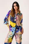 Buy_JUHI BENGANI_Multi Color Silk Satin Printed Galaxy Collar Indigoink Shirt And Pant Set 