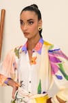 Buy_JUHI BENGANI_Multi Color Silk Satin Printed Floral Vanila Bloom Shirt With Draped Skirt 