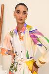 Shop_JUHI BENGANI_Multi Color Silk Satin Printed Floral Collared Vanila Bloom Shirt_Online_at_Aza_Fashions