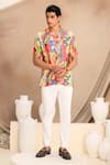 Buy_JUHI BENGANI_Multi Color Shirt Silk Satin Printed Abstract Frenzy Half Sleeve And Pant Set 