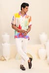 JUHI BENGANI_Multi Color Shirt Silk Satin Printed Floral Vanila Bloom With Trouser_at_Aza_Fashions