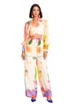 Buy_JUHI BENGANI_Multi Color Shirt Organza Satin Printed Floral Shirt Pant Set With Bralette_Online_at_Aza_Fashions