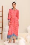 Buy_JUHI BENGANI_Pink Silk Satin Printed Abstract Draped Skirt 