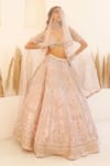 Studio Iris India_Pink Organza Embroidered Sequin Aster Zardozi Gota Patti Bridal Lehenga Set_Online_at_Aza_Fashions