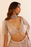 Shop_Studio Iris India_Pink Organza Embroidered Sequin Aster Zardozi Gota Patti Bridal Lehenga Set_Online_at_Aza_Fashions