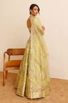 Shop_Studio Iris India_Green Silk Woven Sequin Plunge V-neck Fressia Lehenga Set_at_Aza_Fashions