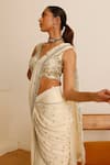 Buy_Studio Iris India_Ivory Georgette Embroidered Sequin Magnolia Pre-draped Saree With Blouse_Online_at_Aza_Fashions