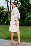 Shop_Spin Wheel_White Muslin Cotton 100s Count Hand Block Paint Floral Printed Shirt Dress_at_Aza_Fashions