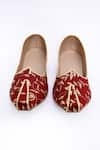 Shop_Aryavir Malhotra_Red Floral Vine Embroidered Juttis _at_Aza_Fashions