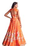 Shop_Nea by Nikita Tiwari_Orange Raw Silk Hand Embroidered Lotus Cutout Print Lehenga Set_Online_at_Aza_Fashions