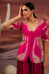 Buy_Adi By Aditya Khandelwl_Pink Jacket Opada Silk Embroidery Gota U-neck Pitta With Pleated Palazzo _Online_at_Aza_Fashions