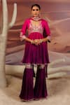 Buy_Adi By Aditya Khandelwl_Purple Georgette Organza Embroidery Gota U-neck Pleat Yoke Top And Sharara Set _at_Aza_Fashions