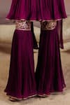 Adi By Aditya Khandelwl_Purple Georgette Organza Embroidery Gota U-neck Pleat Yoke Top And Sharara Set _Online_at_Aza_Fashions