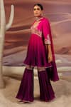 Shop_Adi By Aditya Khandelwl_Purple Georgette Organza Embroidery Gota U-neck Pleat Yoke Top And Sharara Set _Online_at_Aza_Fashions