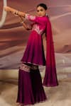 Buy_Adi By Aditya Khandelwl_Purple Georgette Organza Embroidery Gota U-neck Pleat Yoke Top And Sharara Set 