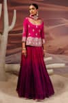 Buy_Adi By Aditya Khandelwl_Pink Kurta Opada Silk Embroidery Gota Scoop Ombre Lehenga Set_at_Aza_Fashions
