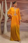 Buy_Adi By Aditya Khandelwl_Yellow Georgette Embroidered Dori Notched Ombre Kaftan _at_Aza_Fashions