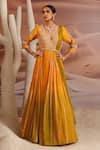 Buy_Adi By Aditya Khandelwl_Yellow Anarkali Georgette Embroidered Sequins Deep Plunge Set With Waist Belt _at_Aza_Fashions