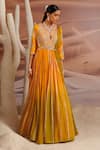 Adi By Aditya Khandelwl_Yellow Anarkali Georgette Embroidered Sequins Deep Plunge Set With Waist Belt _at_Aza_Fashions