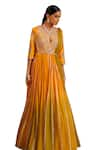 Buy_Adi By Aditya Khandelwl_Yellow Anarkali Georgette Embroidered Sequins Deep Plunge Set With Waist Belt 