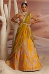 Buy_Adi By Aditya Khandelwl_Yellow Lehenga And Dupatta Georgette Organza Embroidered Set With Waist Belt_at_Aza_Fashions