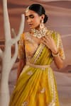 Buy_Adi By Aditya Khandelwl_Yellow Lehenga And Dupatta Georgette Organza Embroidered Set With Waist Belt_Online_at_Aza_Fashions