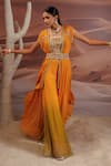 Shop_Adi By Aditya Khandelwl_Yellow Blouse Upada Silk Embroidered Sequins Square Gharara Set With Cape_at_Aza_Fashions