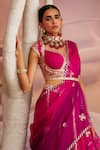 Adi By Aditya Khandelwl_Purple Blouse Opada Silk Embroidery Gota Sweetheart Floral Lehenga Set _at_Aza_Fashions