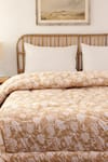 Shop_House This_Beige 100% Cotton Printed Genda Phool Double Comforter _at_Aza_Fashions