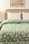 Shop_House This_Green 100% Cotton Printed Genda Phool Motifs Double Comforter _at_Aza_Fashions