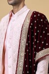 Shop_Aryavir Malhotra_Maroon Sequin Velvet Embroidered Dupatta _Online_at_Aza_Fashions