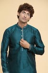 Arihant Rai Sinha_Blue Jacquard, Silk, Chanderi Lace, Floral Jaal Pattern Kurta With Churidar _at_Aza_Fashions