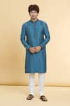 Arihant Rai Sinha Blue Jacquard, Silk, Chanderi Lace, Floral Star Woven Kurta With Churidar Online at Aza Fashions Arihant Rai Sinha_Blue Jacquard, Silk, Chanderi Lace, Floral Star Woven Kurta With Churidar _Online_at_Aza_Fashions