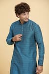 Shop Arihant Rai Sinha Blue Jacquard, Silk, Chanderi Lace, Floral Star Woven Kurta With Churidar Online at Aza Fashions Shop_Arihant Rai Sinha_Blue Jacquard, Silk, Chanderi Lace, Floral Star Woven Kurta With Churidar _Online_at_Aza_Fashions