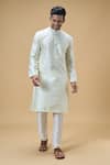 Buy_Arihant Rai Sinha_Yellow Jacquard Silk Brocade Woven Geometric Stripe Kurta _Online_at_Aza_Fashions