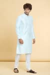 Shop_Arihant Rai Sinha_Off White Jacquard Silk Brocade Woven Geometric Sequined Stripe Kurta _Online_at_Aza_Fashions