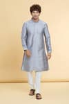 Arihant Rai Sinha_Grey Jacquard Silk Brocade Woven Geometric Sequined Kurta _Online_at_Aza_Fashions