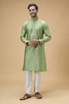 Buy_Arihant Rai Sinha_Green Jacquard Silk Brocade Woven Geometric Sequined Pattern Kurta _at_Aza_Fashions