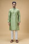 Buy_Arihant Rai Sinha_Green Jacquard Silk Brocade Woven Geometric Sequined Pattern Kurta _Online_at_Aza_Fashions